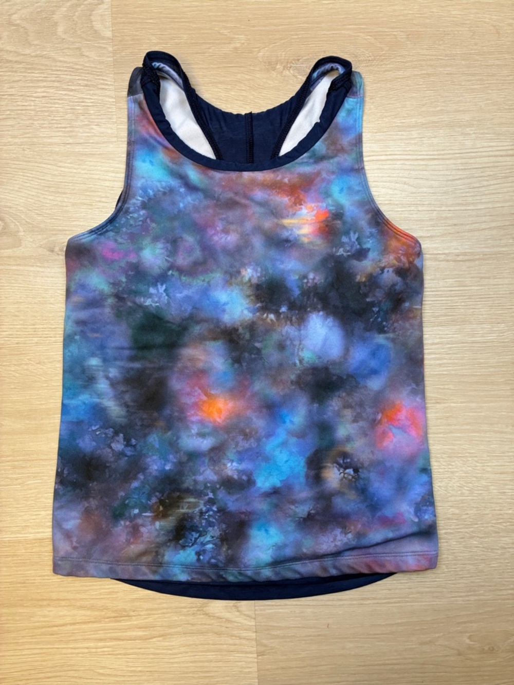 Athleta Girl Navy Multicolor Tie-Dye Double Layer Active Tank Top L/12